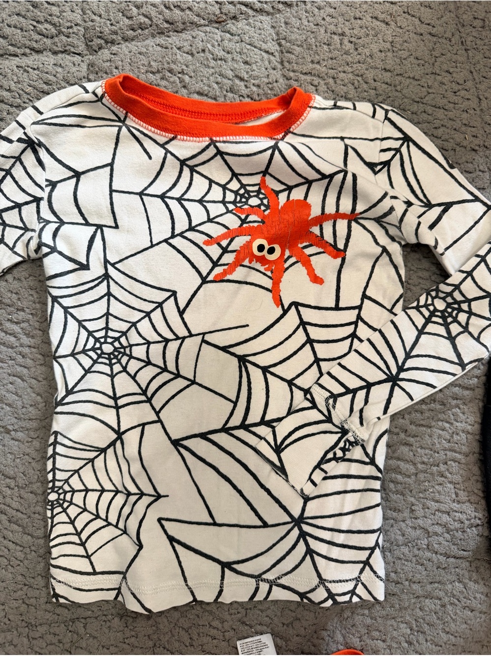 GAP kids White Long-Sleeve Top with Black Spiderwebs and Orange Spider pajamas